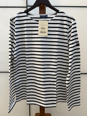 NWT - Saint James Minquiers Unisex Striped T-Shirt - Neige/Noir